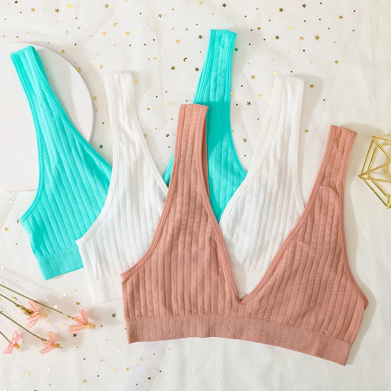 Reggiseni push up con scollo a V per donna Reggiseno senza cuciture Lingerie sexy Donna Schiena bassa Bralette a costine Intimo per il sonno Reggiseno sfoderato Crop Top