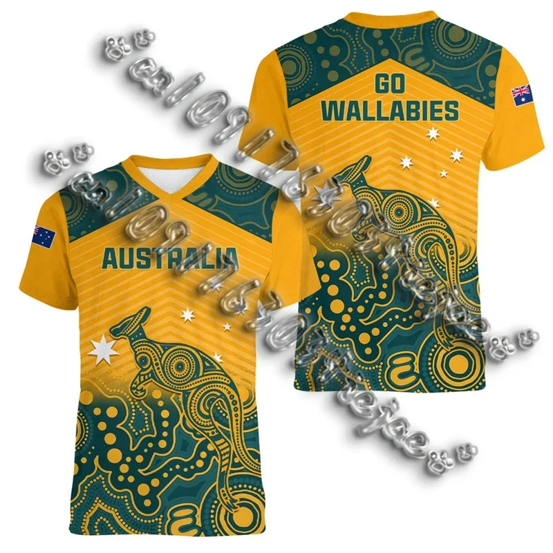 

MOTO Australia Kangaroo Pattern T Shirt Men 3d Printed Animal T-shirt Sports V Neck Short Sleeve Tops Summer Tennis Football Tee