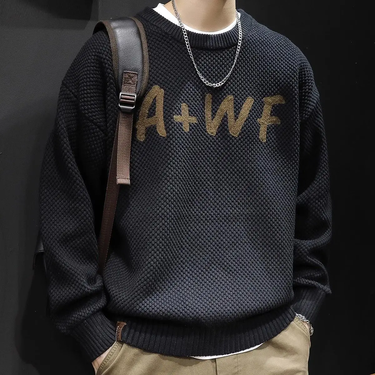 

Американский слэ Спецодежда Свитер Мужской Тяжелый Осень Зима Thi Yarn Свободный крой Длинный све круглой Ne Base irt Верхняя одежда...