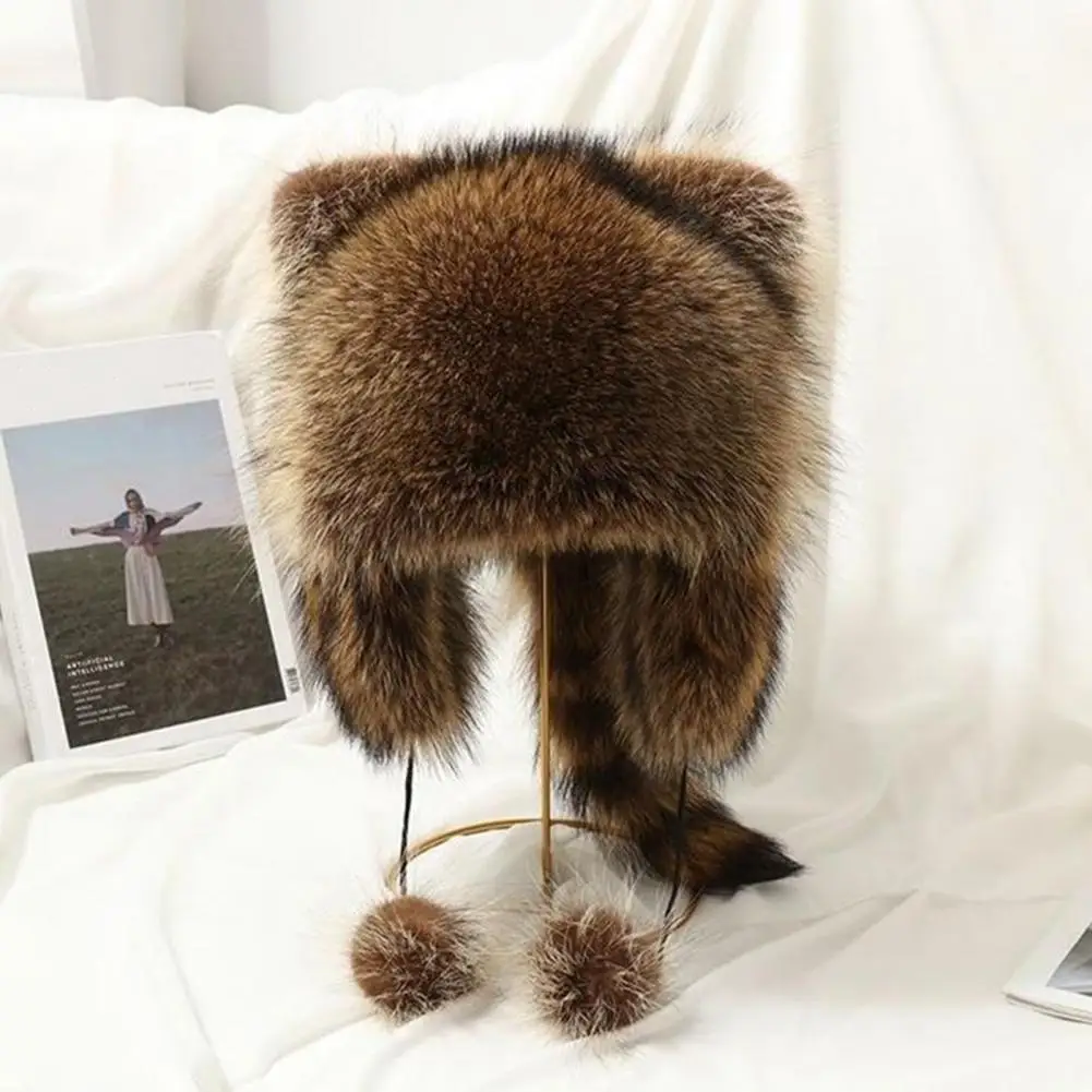 Winter Thick Furry Hat Autumn Winter Thermal Women Cap Raccoon Tail Comfortable Women Hat Ear-covering Headwear For Adult Kids