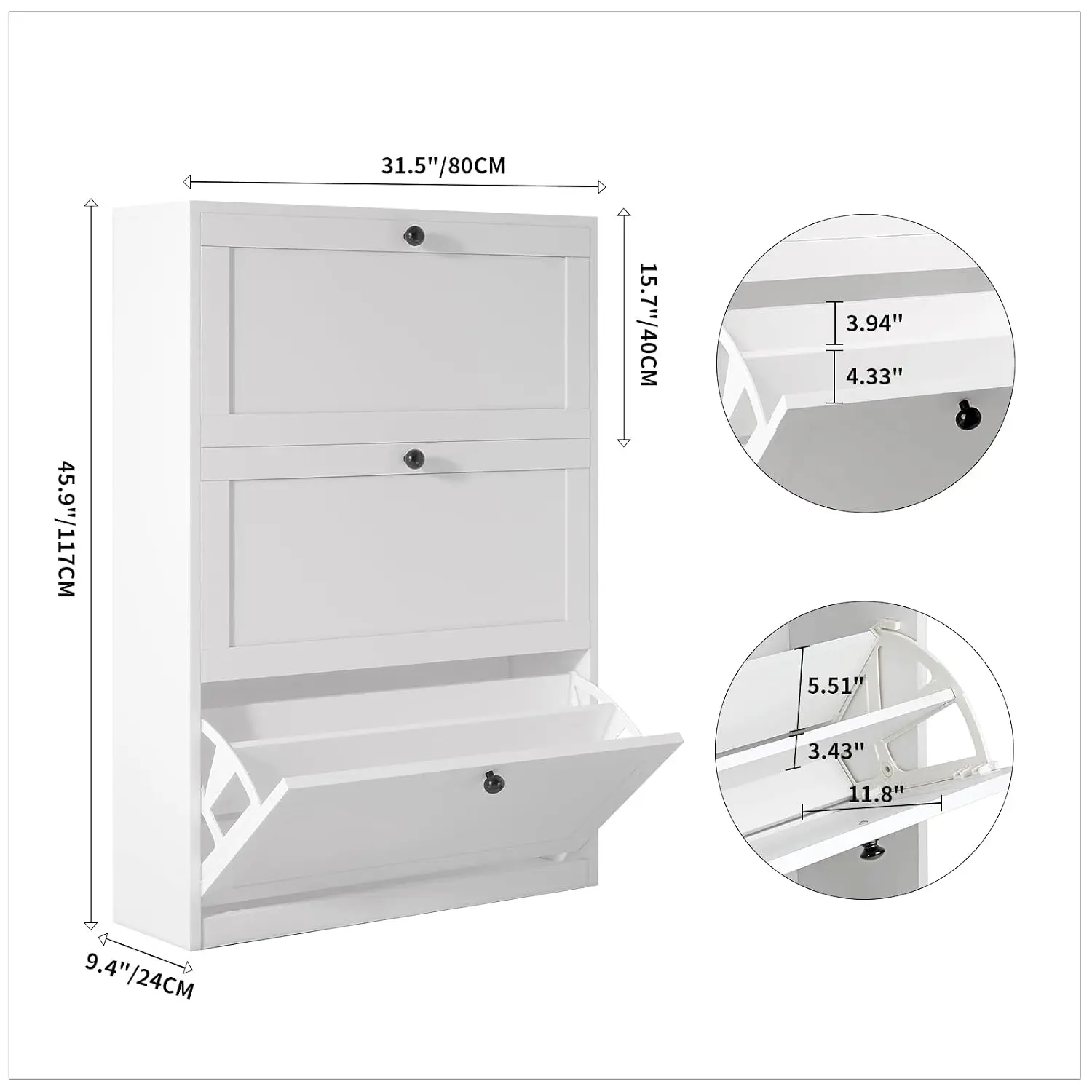 Shoe Cabinet with 3 Flip Drawers & Adjustable Shelf, Slim Freestanding Shoe Rack with Anti-Tip Device for Entryway Hallway Livin