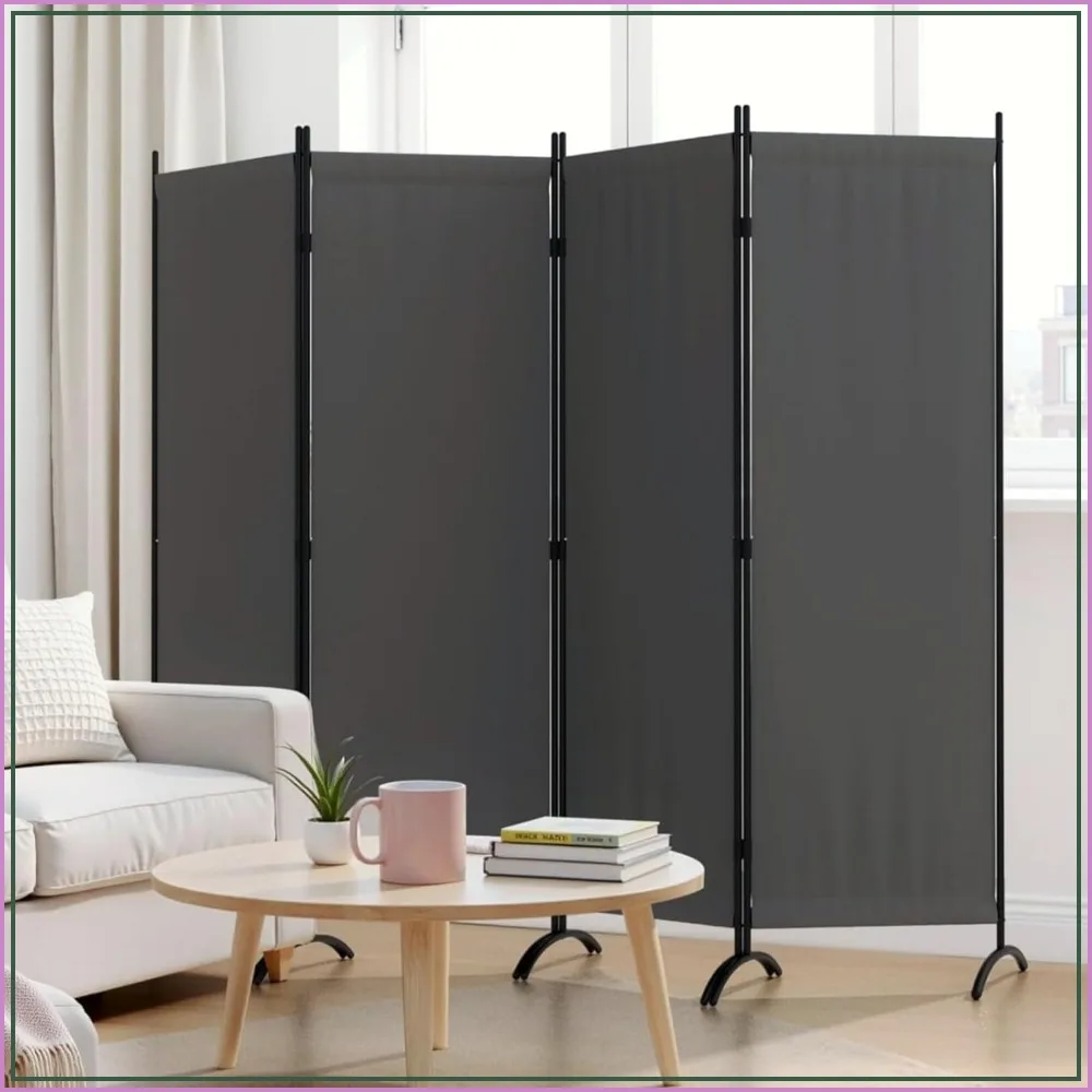 Room Divider 4 Panel Folding Screen Portable Wall Partition, 6FT Grey