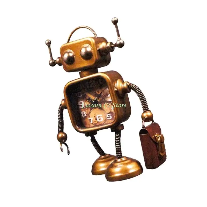 X90F Desk Clock Metal Decorative Clock Table Robot Clock Silents Metal Desktop Clock Silents None Ticking Clock Home Decors