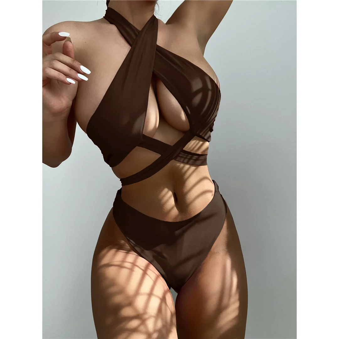 Neue 5-Farben-Bikini-Sets für Damen, zweiteiliger Badeanzug, weiß, mit Ausschnitten, brasilianischer Badeanzug, Badebekleidung, Modell V3366B – Detail 29