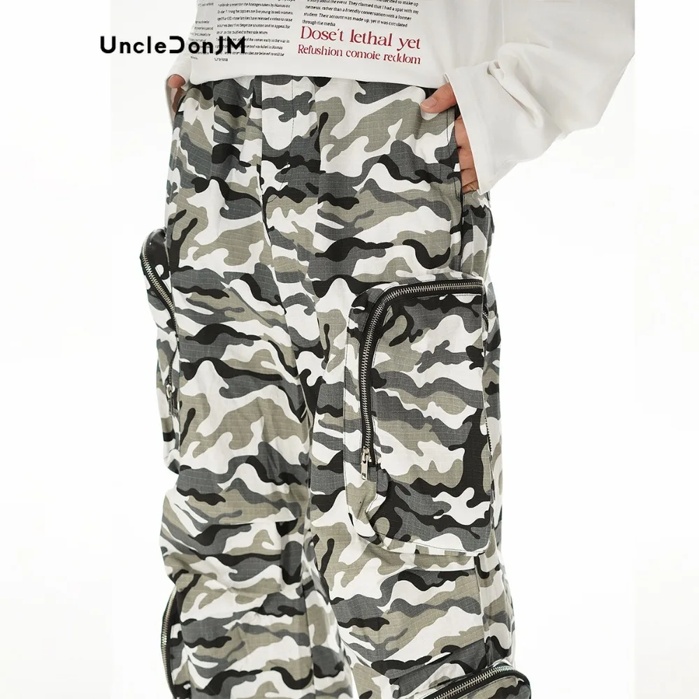 UNCLEDONJM Camouflage Overalls Multi-pocket Paratrooper Pants High Street Cargo Pants Hip Hop Harem Pants Men