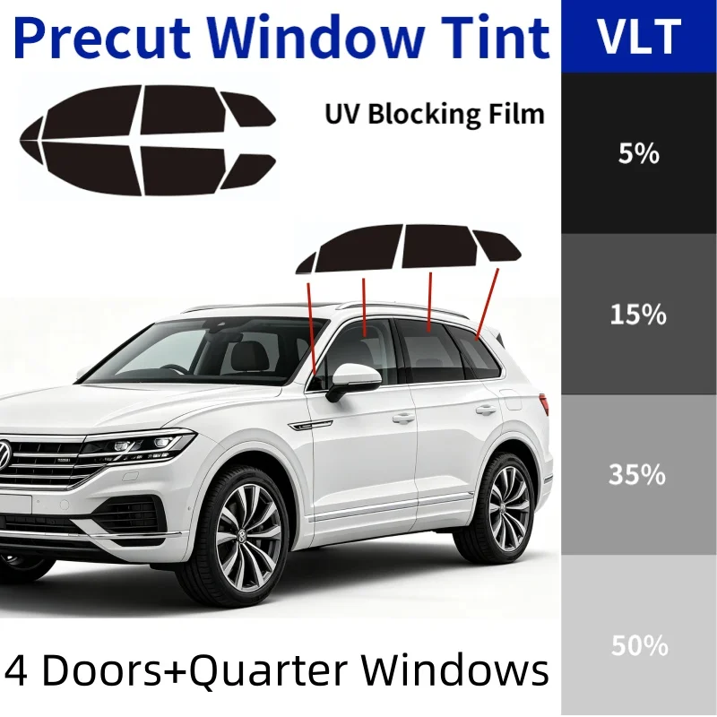 Pre‑Cut Nano Ceramic Window Tint Film For VW Touareg 7L CR SUV 4 Doors+Quarter Windows UV IR Heat Blocking Privacy 2‑Ply PET