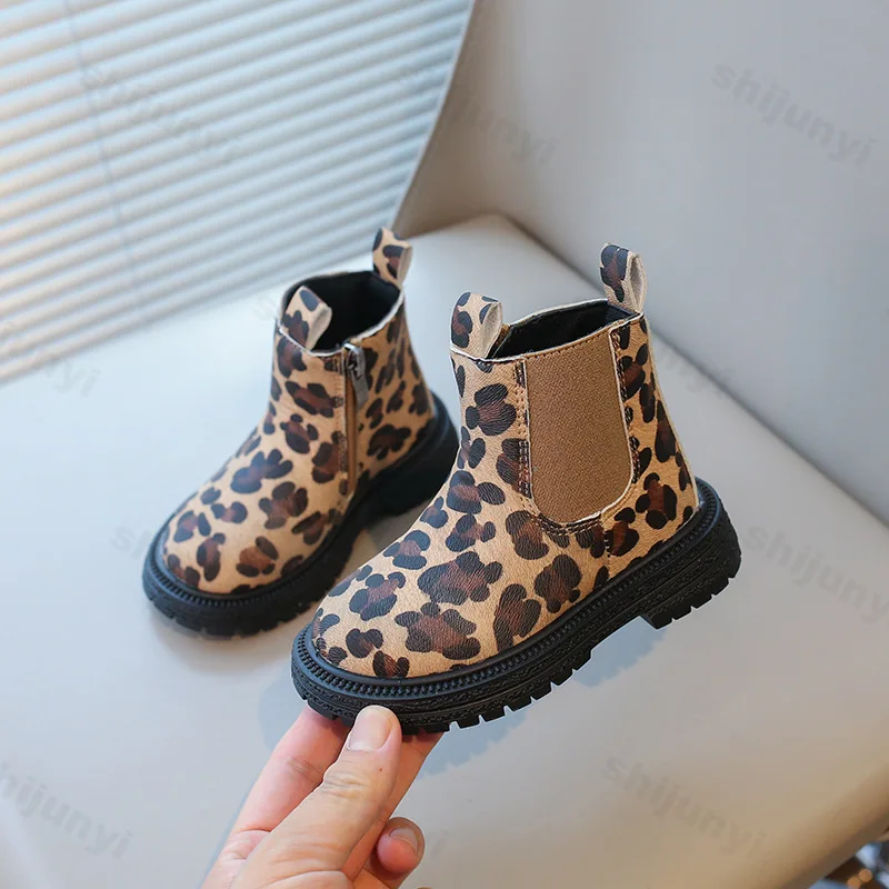 Jungen Mädchen Stiefel Leoparden muster kurze Stiefel klassische kleine Kinder Stiefeletten Seite Reiß verschluss Mode Unisex Gummistiefel warme Stiefeletten