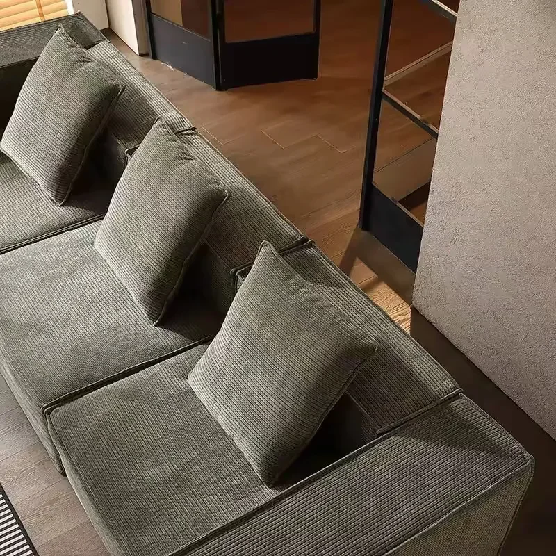 Italian Minimalist Tofu Block Corduroy Fabric Pure Sponge Living Room Straight Row Sofa Vacuum Compression Packaging