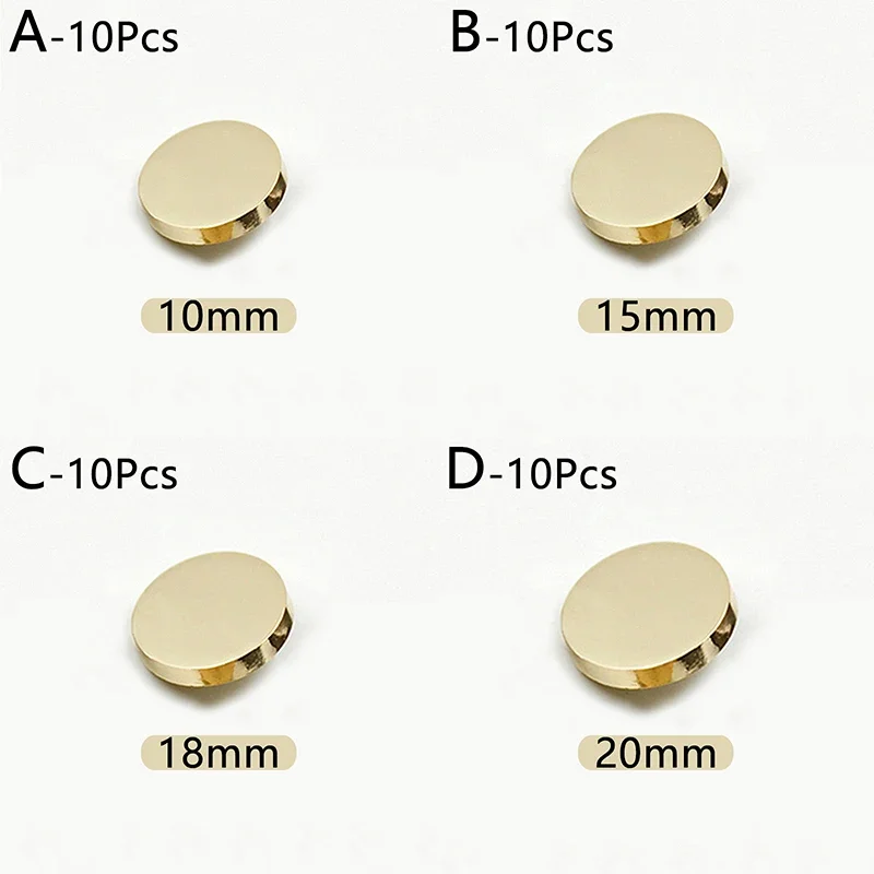 10pcs Round Flat Shank Metal Buttons Handmade Sewing Garment Jeans Jacket Coat Gold Silver Buckle Needlework Crafts Decorations