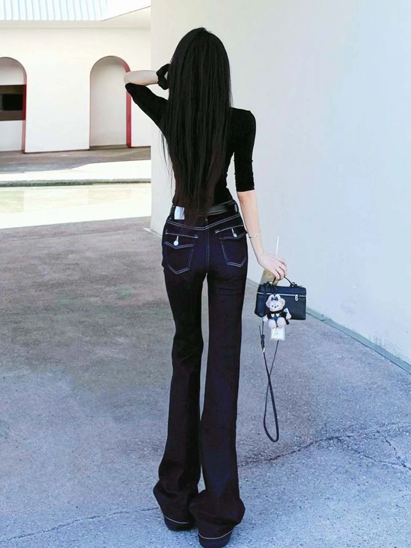 

Extended Length American Style Spicy Girl Low Waist Bell Bottom Jeans Women Summer Vintage Slimming Floor Length Pants