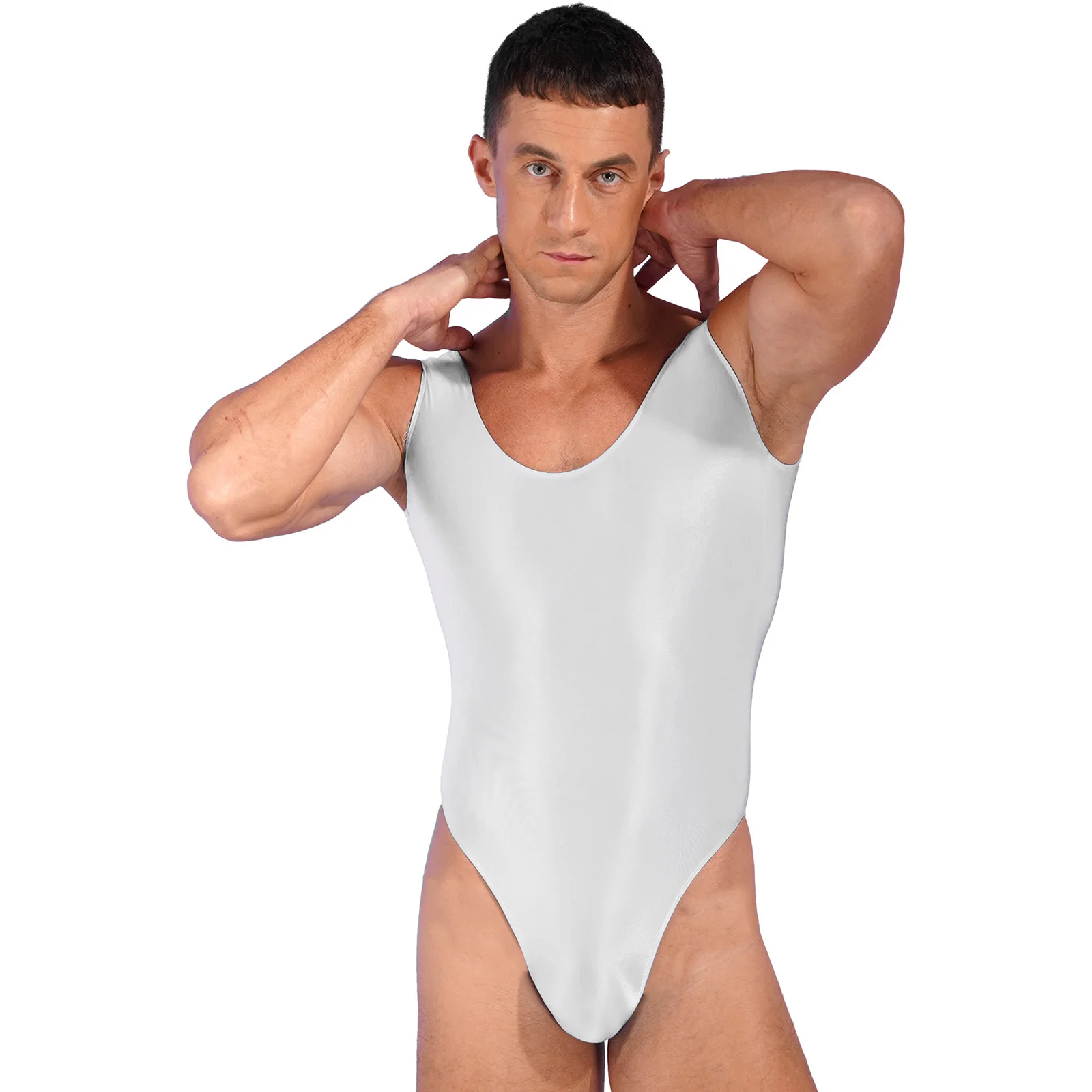 Mens Lingerie Bodysuit Gymnastics Swimsuit Glossy Backless Bodysuit Pool Party Swimwear Training, Swimming Yoga Dance Fitness