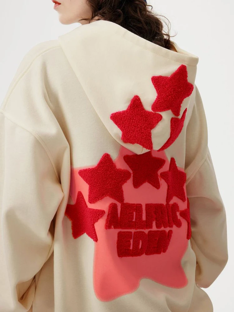 الأمريكية الرجعية المطرزة ستار هوديس المرأة الخريف الشتاء فضفاضة طويلة الأكمام البلوز الهيب هوب البلوز الشارع الشهير هود القمصان