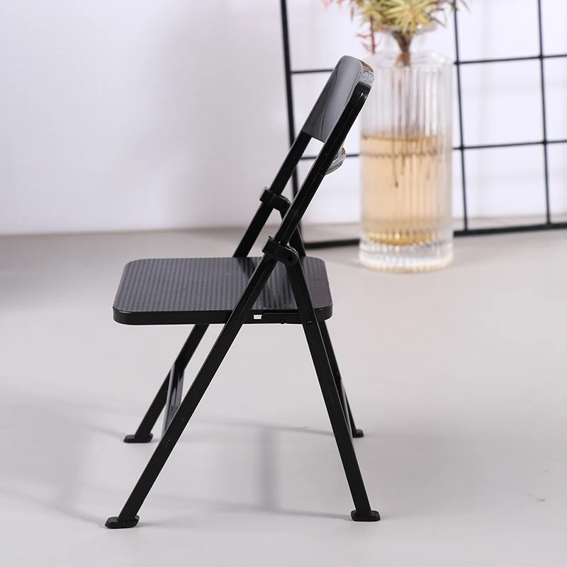 Black Painted Metal Folding Chair 1:6 Scale Dolls House Miniature Accessories