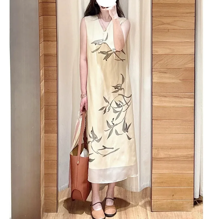 

Withered Oriental Artistic Conception Elegant Bamboo Forest Silk Organza Dress Party Dresses Vestidos Women's Dress