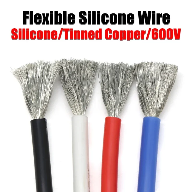 5M Heat resistant Tinned Copper cable 30 28 26 24 22 20 18 16 15 14 13 12 10 AWG Flexible Soft Silicone Wire High Temperature