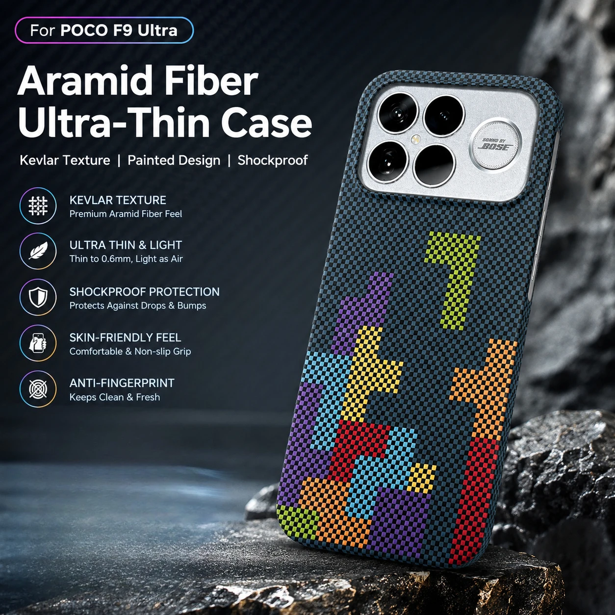 For POCO F9 F8 Ultra Pro Case Ultra Thin Fashion Painted Skin Friendly Kevlar texture PC Cover for MI Poco Shockproof Funda