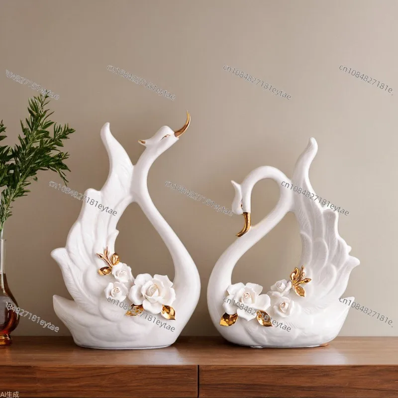 

Керамический орнамент в виде лебедя, современные креативные домашние украшения, подарок, белый фарфор