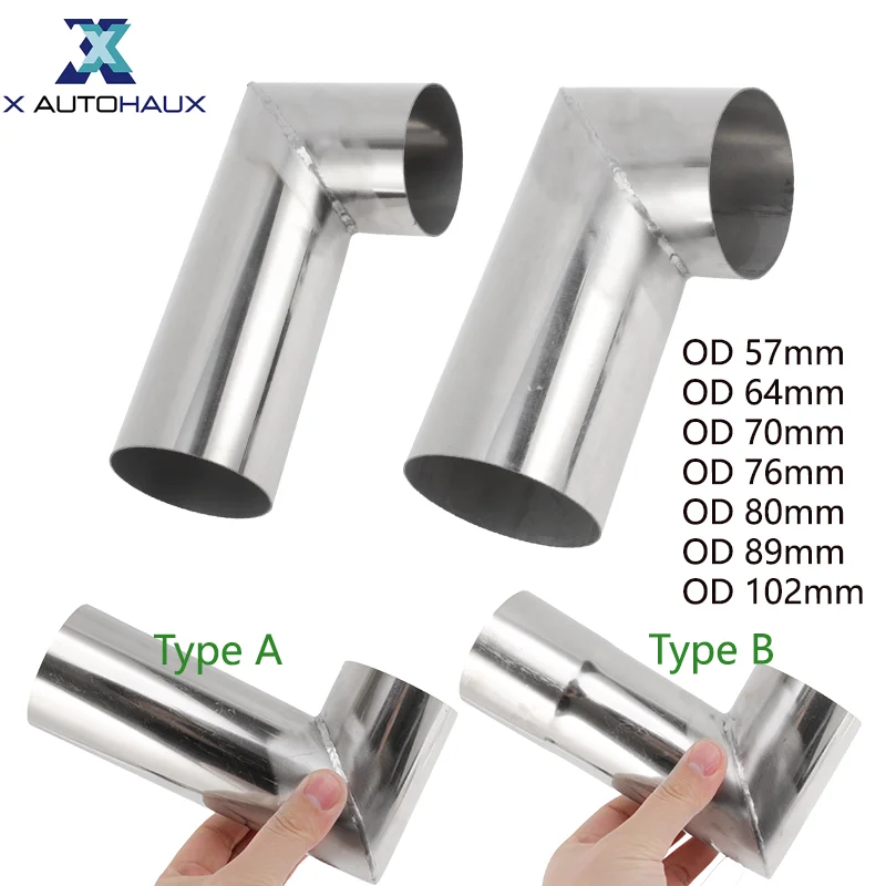 X Autohaux 57/64/70/76/80/89/102mm OD 90° Mandrel Bend Elbow T304 Stainless Steel Exhaust Tube Piping Universal Extended Pipe