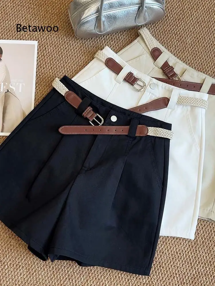 High Waist Pleated Wide Leg Shorts For Women Casual Bottoms With Removable Woven Belt Side Pockets For Summer Occasions