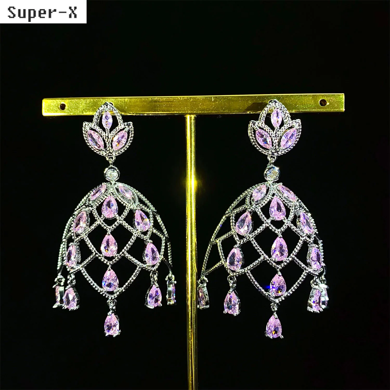 

shiny zircon wind bell pendant earrings white pink fushia luxury jewelry women wedding dinner party gown accessories gift