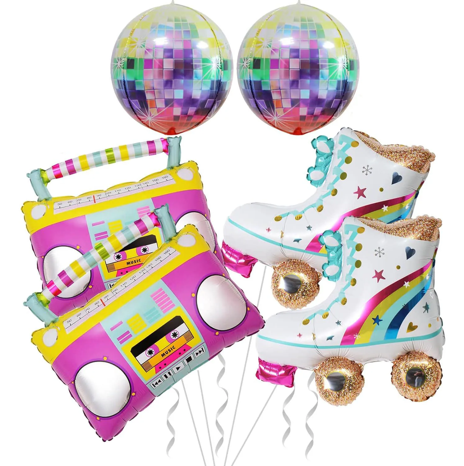 6Pcs Roller Skate Boom Box Balloons Disco Balloons for Back to the 90s Retro Hip Hop Themed Birthday Wedding Anniversary Decor