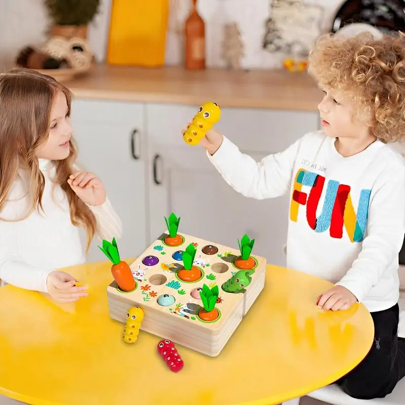 Infant Carrot Pulling Toy Carrot Shape Sorting Game Wooden Shape Sorter Colorful Carrot Shape Matching Puzzle Preschool Learning