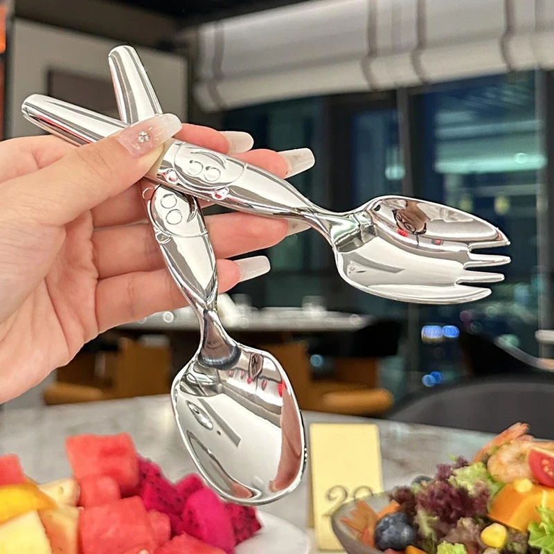 {NN72} 1 Pc Stainless Steel Spoon Fork Children Spoon Fruit 