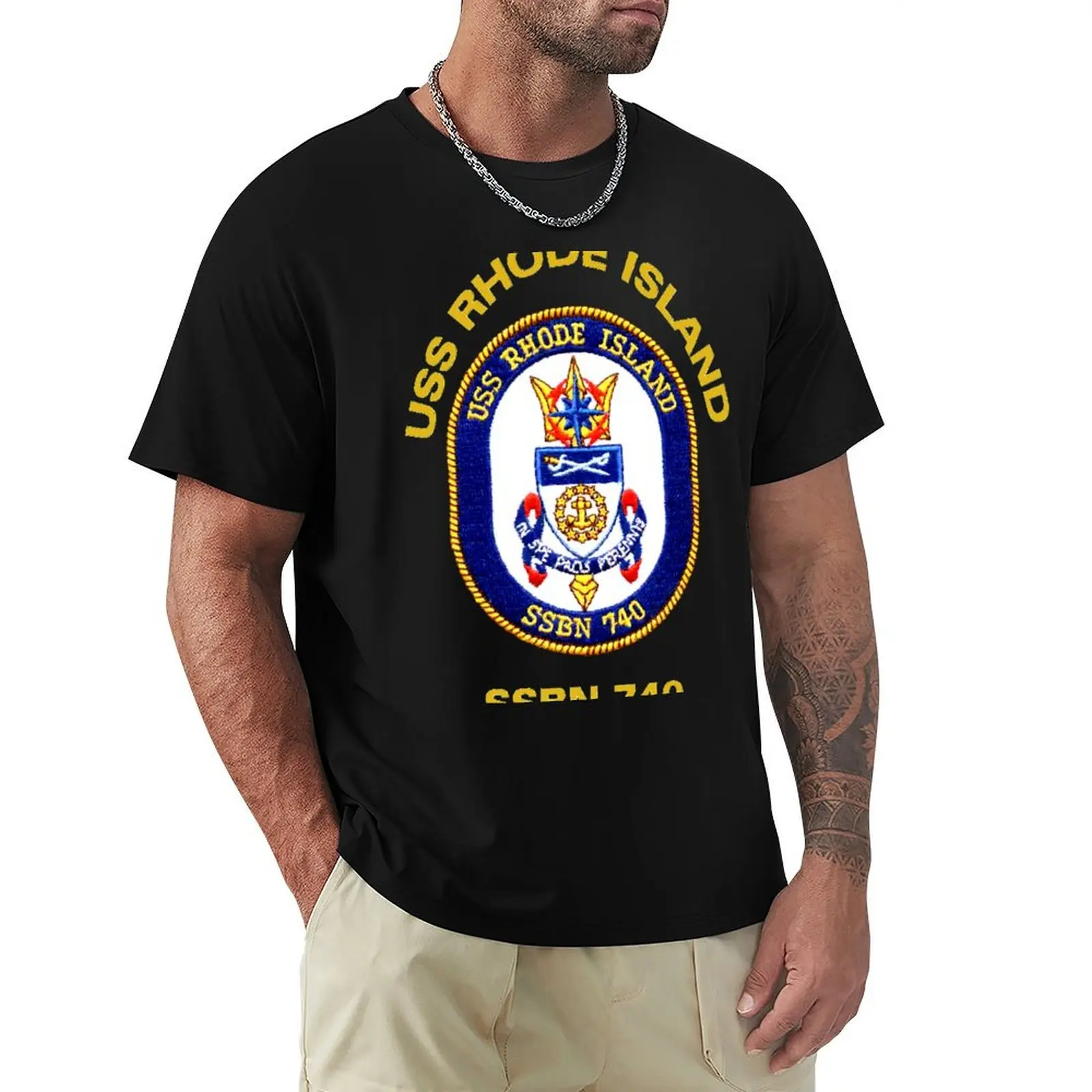 

USS Rhode Island (SSBN-740) Crest for Dark Colors T-Shirt anime blue archive sweat plus size men clothing