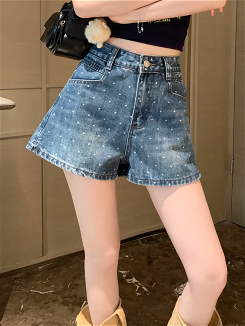 

PLAMTEE High Waist Polka Dots Shorts Women Split Fashion Summer Loose Casual Hot Girls Stretwear Wide Leg 2024 All Match Denim