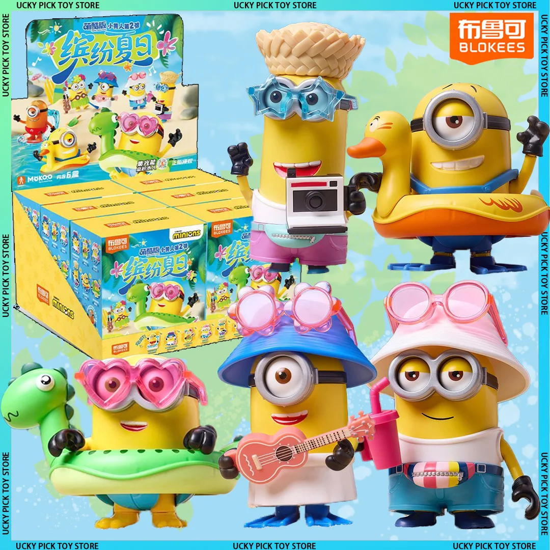 Blokees Despicable Me Minions Summer Mokoo Series 02 Blind Box Bob Carl Dave Kevin Stuart Phil Assemble Action Figure