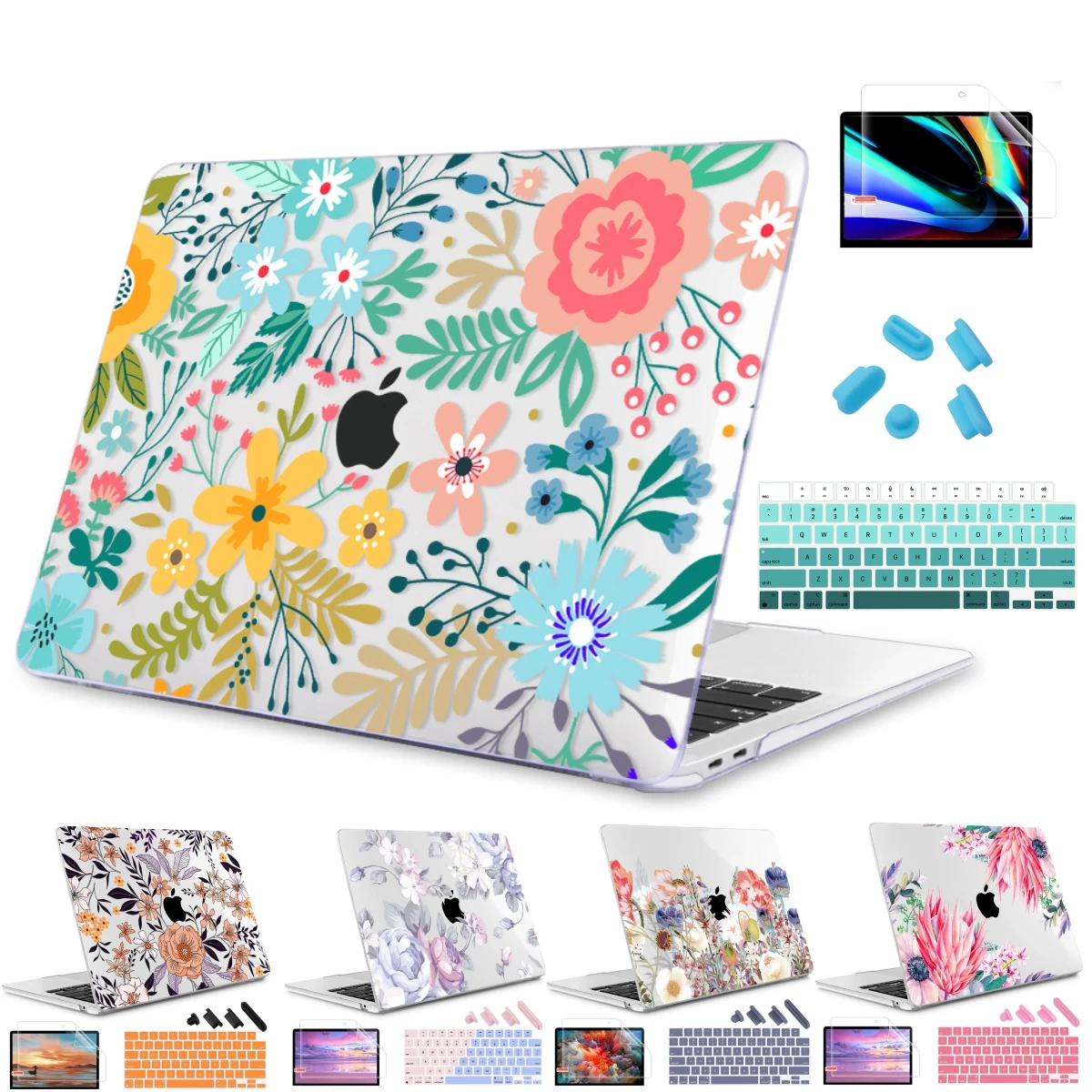 Funda Floral para ordenador portátil, carcasa de plástico para MacBook Air 15 13 A3113 A3114 M3 A2681 A2941 2023 Pro 14 16 Pro13 A2338 A2337 M1