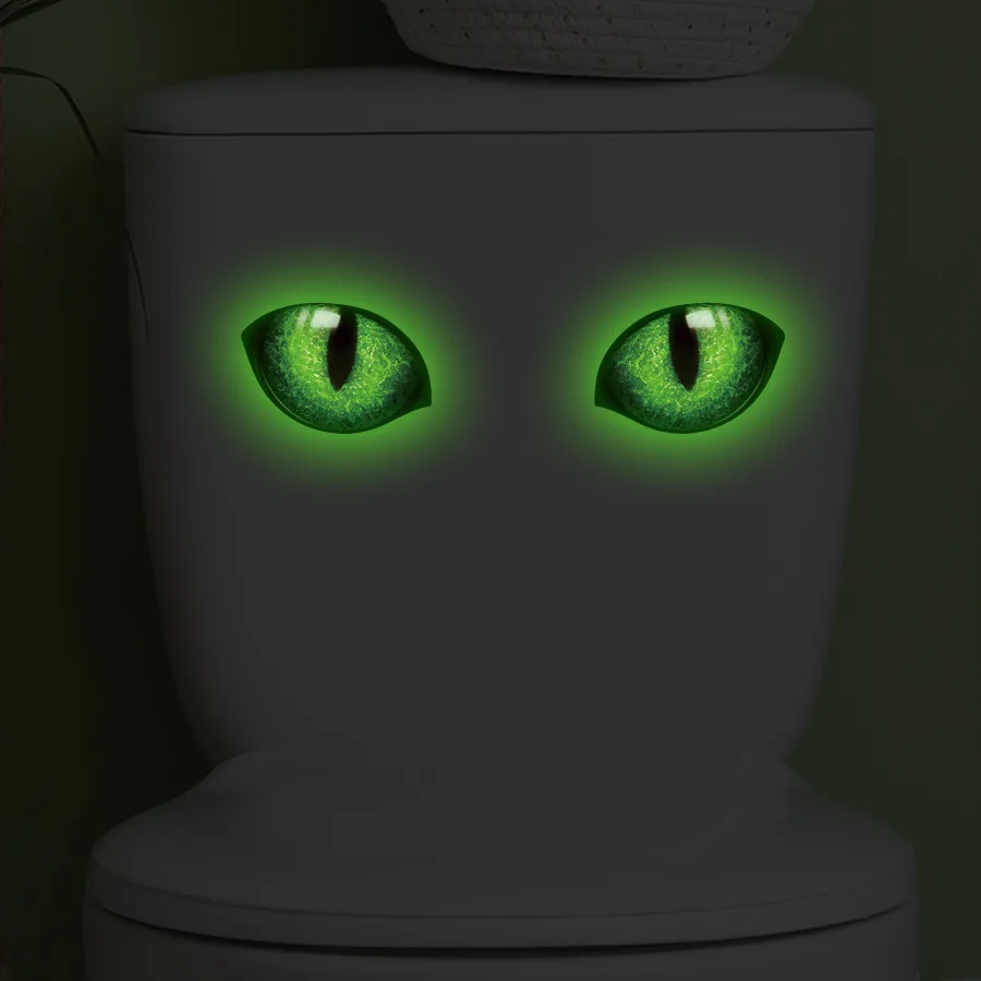 Luminous Green And Blue Eye Wall Decals Glow In Dark Toilet Stickers For Home Office Kitchen Waterproof Humorous Home Decor