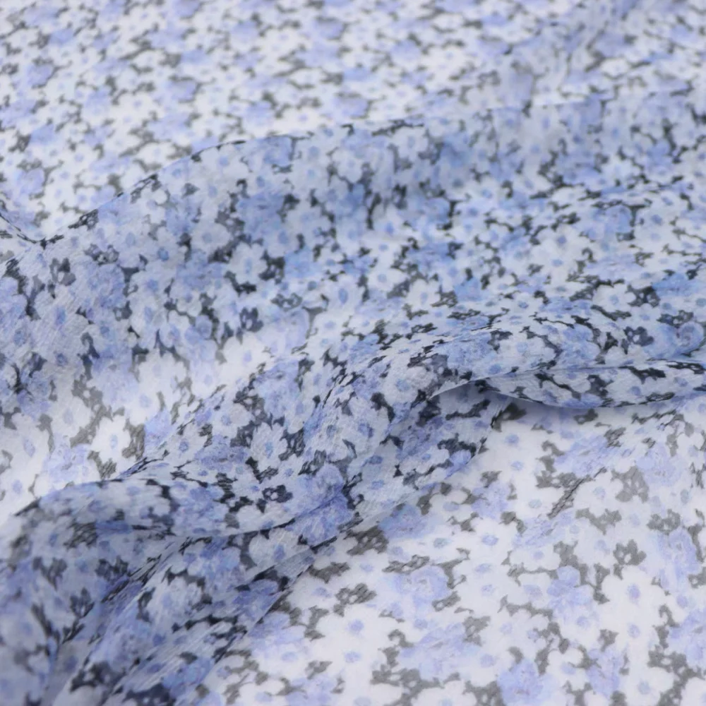 

Черный фон с цветочным принтом, модный гладкий мягкий материал, шелковая шифоновая ткань для женского популярного платья