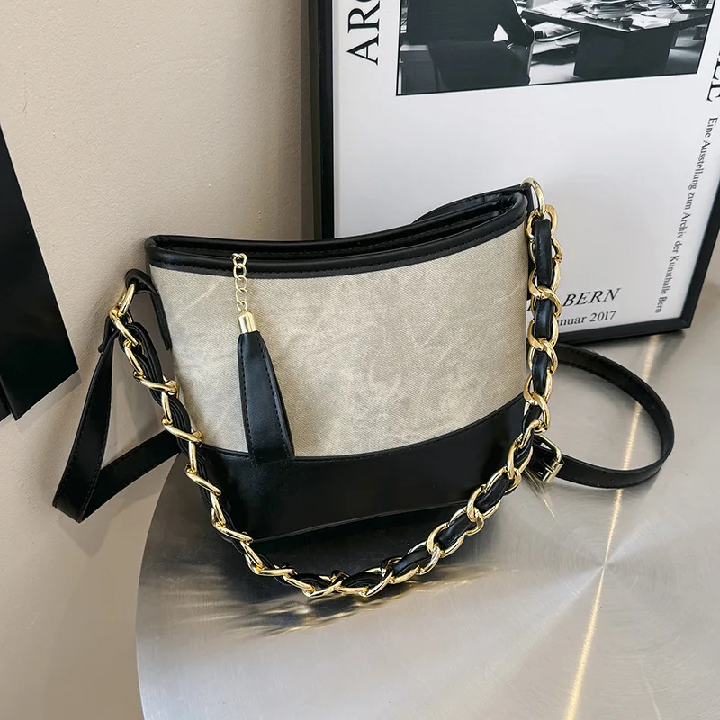 

2025 Euro American Casual Hobo Bag Color Block Top Handle Tote Minimalist Patchwork Shoulder Purse for Work Versatile Womens