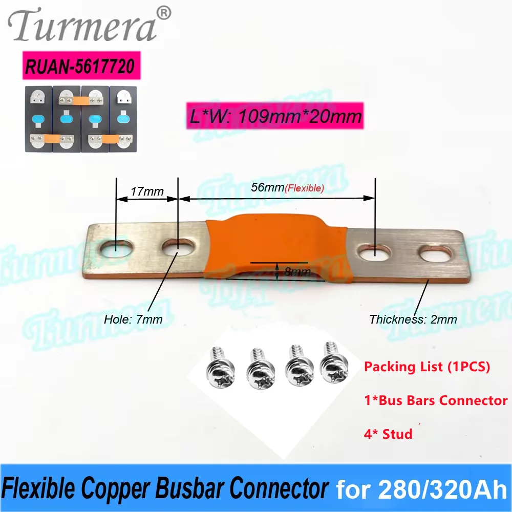 12V Lifepo4 Battery Flexible Busbar Copper Connecter 4 Holes Busbar EVE 280K Double-hole Bus bar for EVE 280K 310Ah 304A Lifepo4