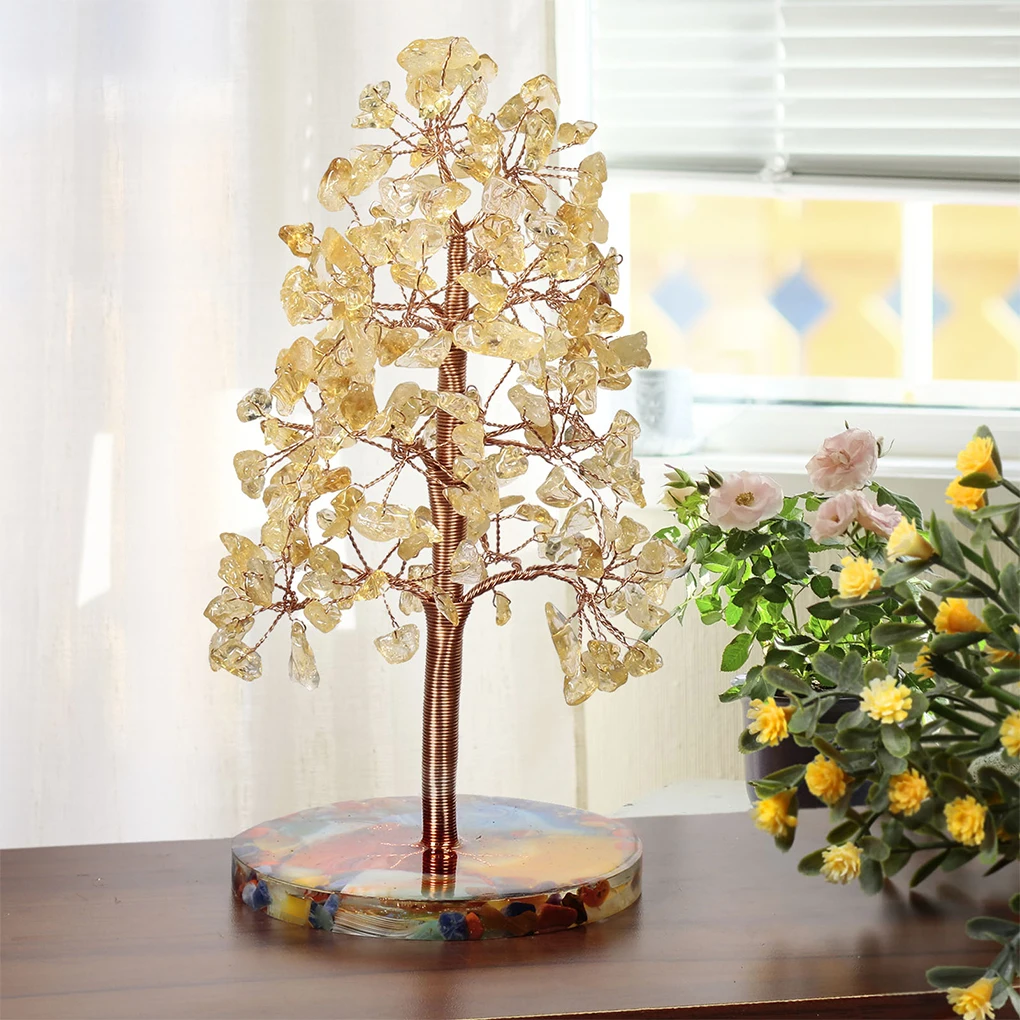 Элегантное медное проволочное дерево жизни, богатство и гармония в космосе, модный желтый топаз, дерево, топаз (высшее)