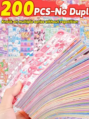 20-200 PCS Cute Stickers Goo Card Kawaii Cartoon Laser Sticker No repeat for Diary Kid DIY School Students Decoration Stationery