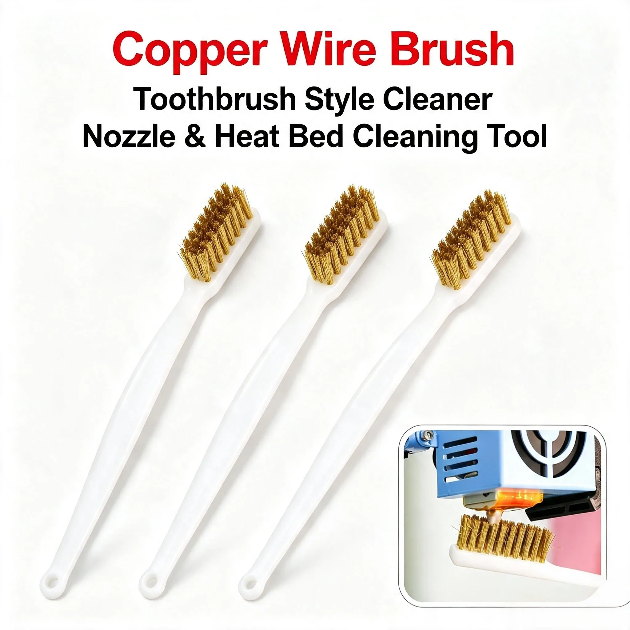 Copper Wire Brush Toothbrush Style Cleaner, Nozzle & Heat Bed Cleaning Tool for 3D Printer Printing Maintenance Parts