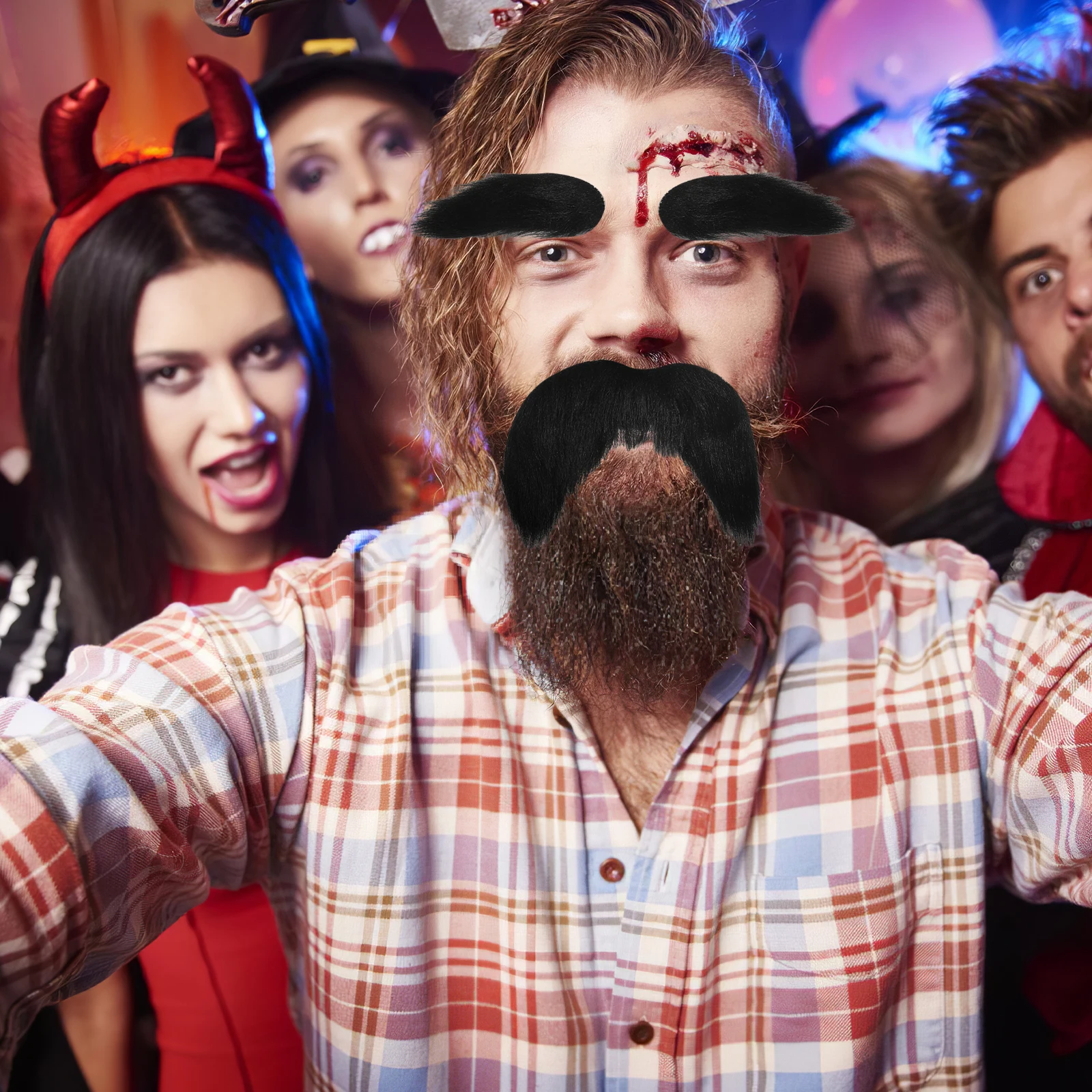 

5 Sets Halloween Fake Beard Cosplay Props Bushy Eyebrows Costume Facial Hair Kit for Men Drama