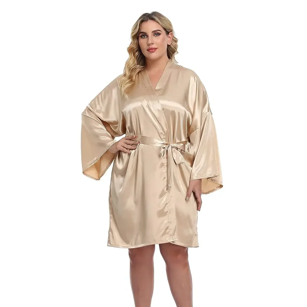 

Women's Plus Size Short Silky Bathrobes Satin Kimono Robes Bride Bridesmaid Loungewear Soft Nightgown
