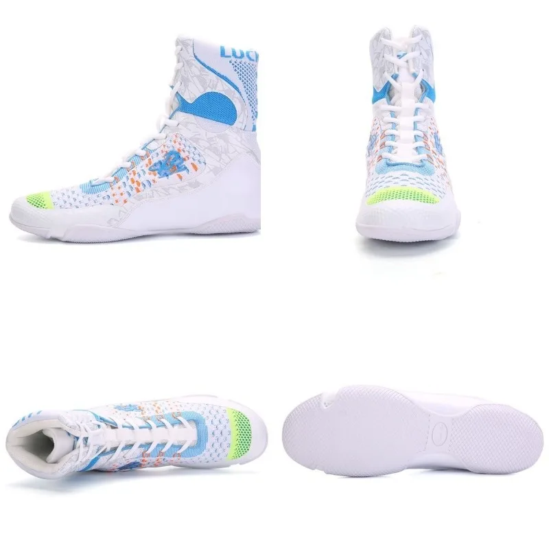 Nowe buty bokserskie dla mężczyzn kobiet niebieskie białe buty zapaśnicze Unisex luksusowe buty sportowe do walki