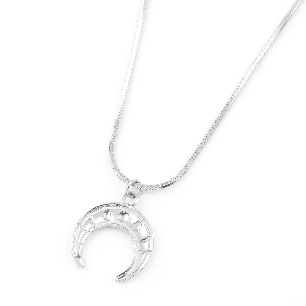 Gothic Minimalist Stainless Steel Witch Crescent Moon Phase Pendant Necklace for Women Gold Silver Color Chain Necklace Jewelry