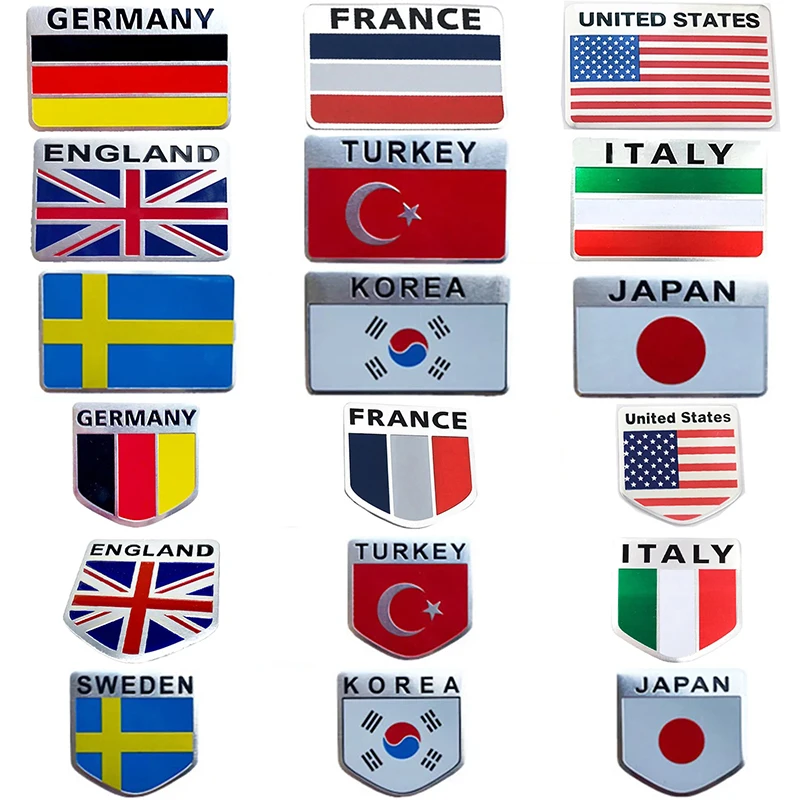 

3D Aluminum United States USA Italy Germany France TURKEY ENGLAND UK KOREA JAPAN SWEDEN National Flag Map Car Motorcycle Sticker