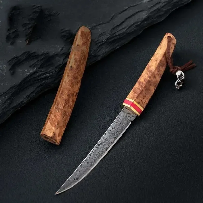1PC Damascus portable pocket knife, fruit knife , wooden handle, cutting knife, boning knife