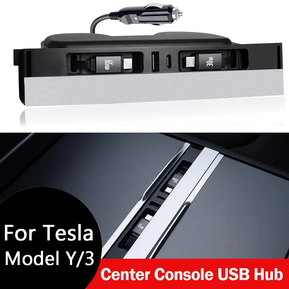 USB Hub Charger For Tesla Center Console Charging Charger Docking Station Model Y Juniper 2025-2026 & Model 3 Highland 2024-2026