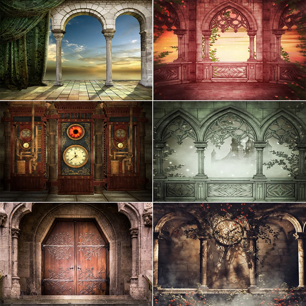 Fantasy Magic Gothic Style Door Photography Background for Children Portrait Photocall Vinyl Photographi Backdrop Photo Studio