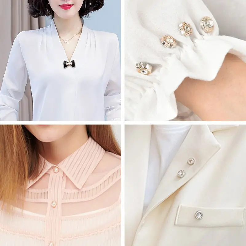 50 Pcs Free Sewing Pearl Rhinestone Button Brooches Pins Prevent Exposure Buttons Badge Coat Clothes Cufflink Shirt Button Set