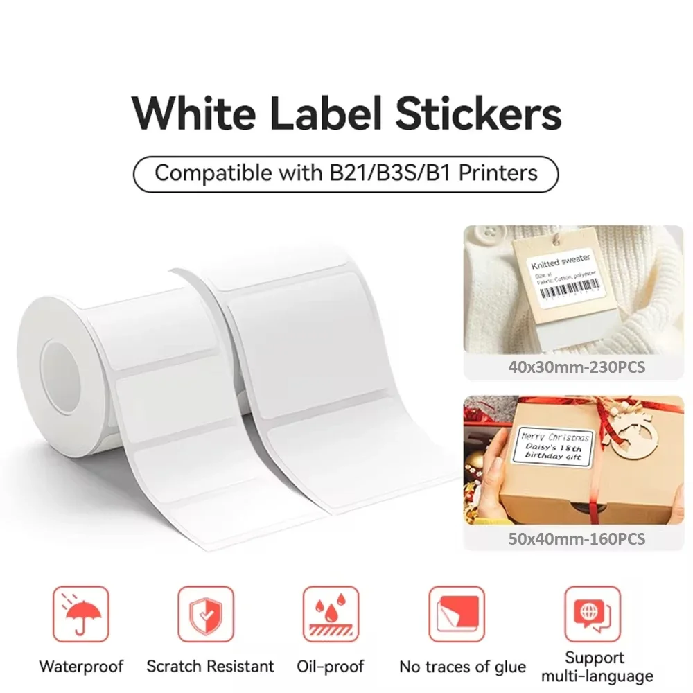 White Label Stickers Self-adhesive Papers Waterproof Compatible With B21/B1 Printers For Gifts Tags DIY Jar Labels Food Category