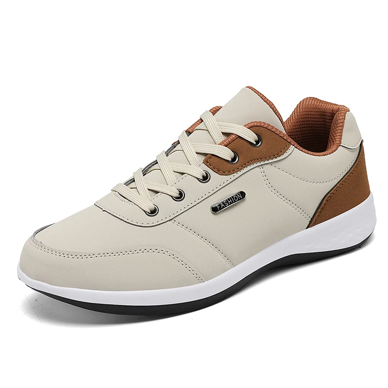 

HKDQ Men Casual Sneakers Large Size 48 Comfy Leather Men's Running Shoes Beige Trainers Men Sports Shoes zapatillas de deporte