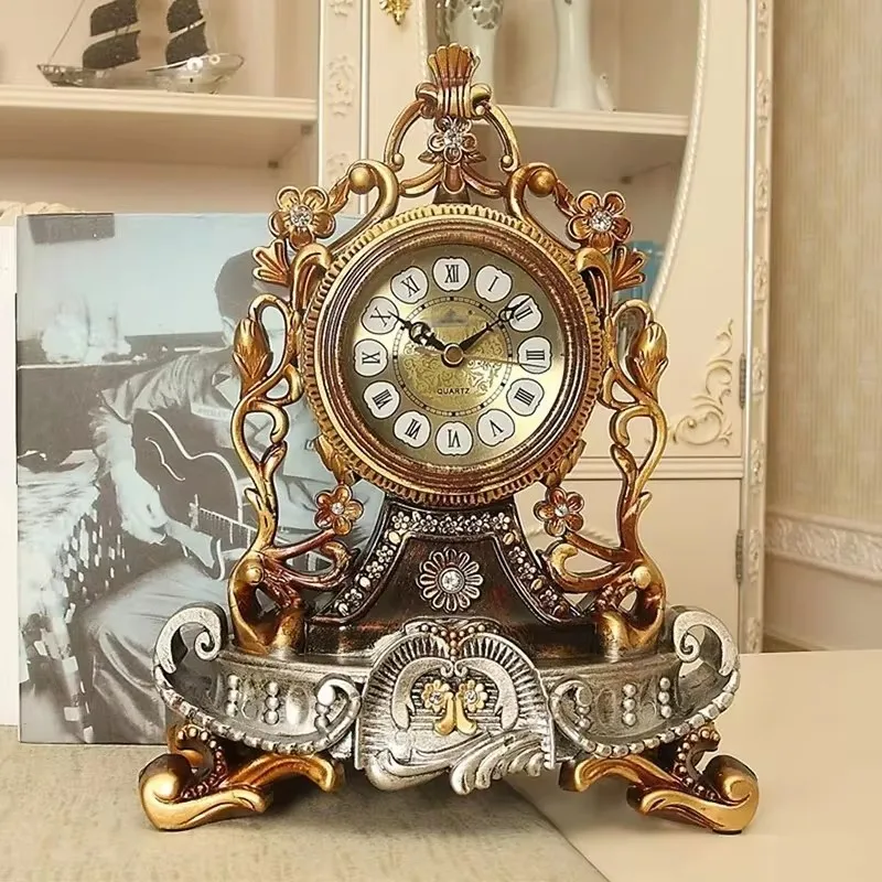 

Large Retro European Table clock Luxury interior antiques desk Battery Powered silent clock Living Room Bedroom Home Decoration